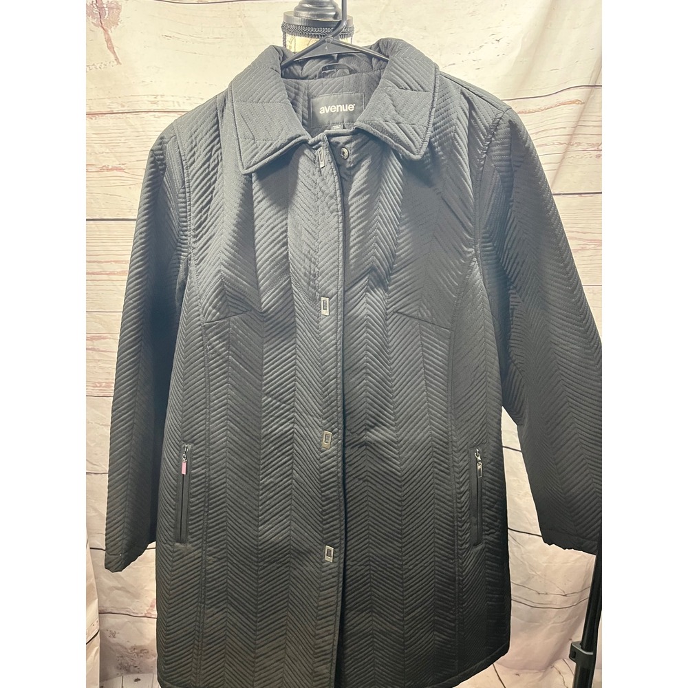 Avenue Black‎ Chevron Quilted Jacket Coat Plus Size 14/16 Button Front Collared
